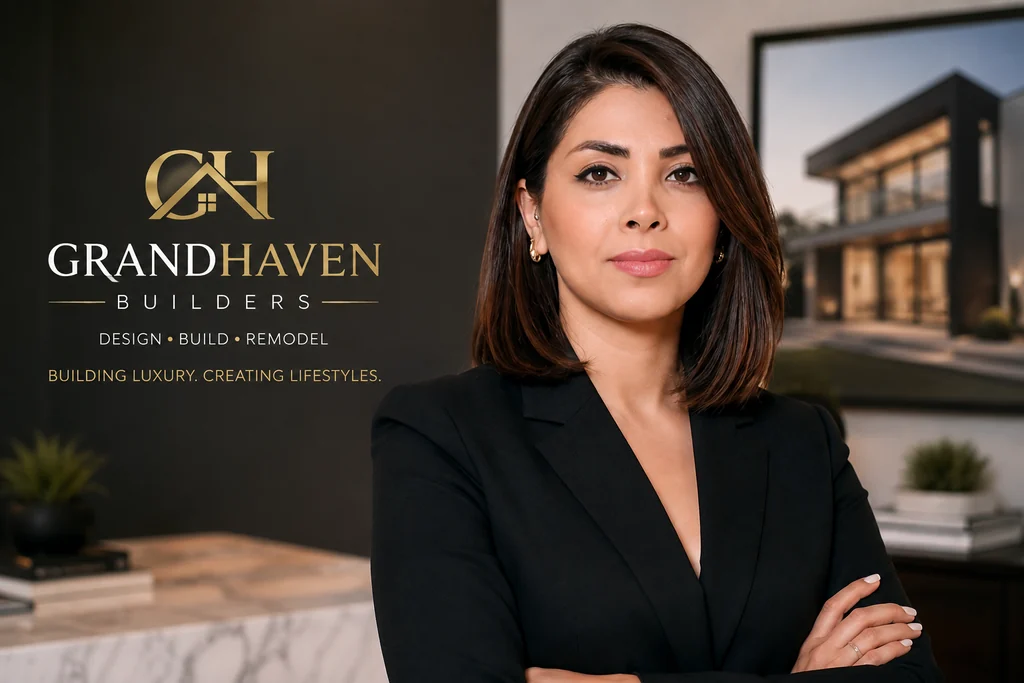Parvin Abdollahi of Grand Haven Builders, with the Grand Haven Builders lockup